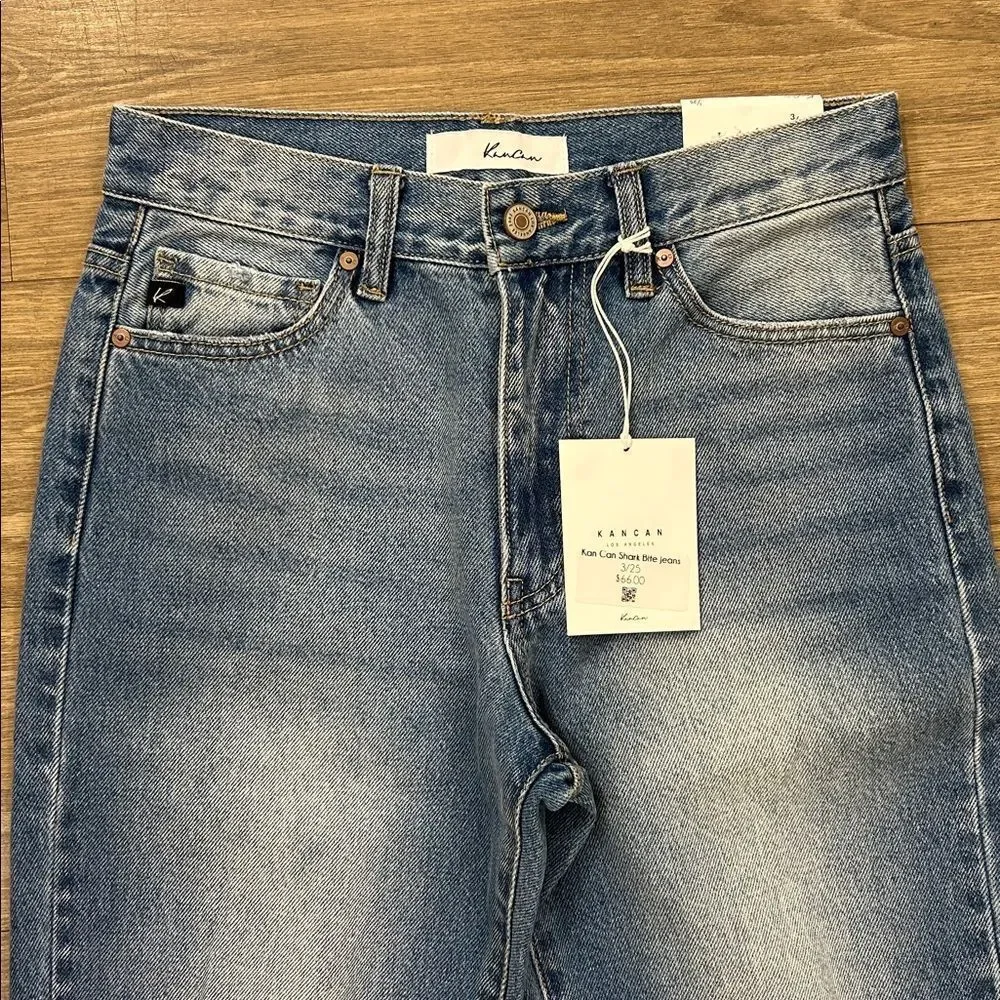 NEW KanCan High Rise Mom Fit Shark Bite Jean Capris